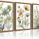 Sage Green Botanical Wall Art Boho Floral Wall Decor Minimalist Plant Canvas Pictures Flower Botanical Prints Watercolor Wildflower Poster Painting for Bathroom Bedroom 16x24x3 Inch Wood Frame