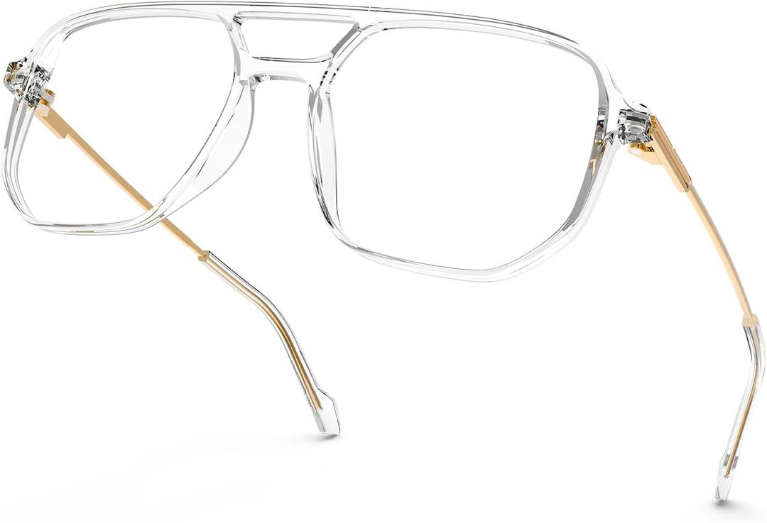 VISOONE TR90 Blue Light Blocking Glasses Women Men Octagon Aviator Anti Eyestrain Lightweight Metal Temple Marion