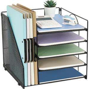 Desk Organizers and Accessories, 5-Tier Paper Letter Tray Organizer with File Holder, Office Supplies for Women, Office Desk Accessories & Workspace Organizers(Black)