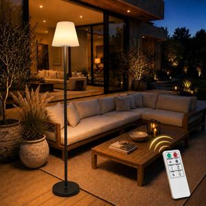 Design Accents Outdoor Floor Lamp, Solar Outdoor Lamp for Patio, Cordless Rechargeable Waterproof Lamp with Remote, 3-Level Warm White & RGB Colors, Adjustable Height for Garden, Porch & Balcony