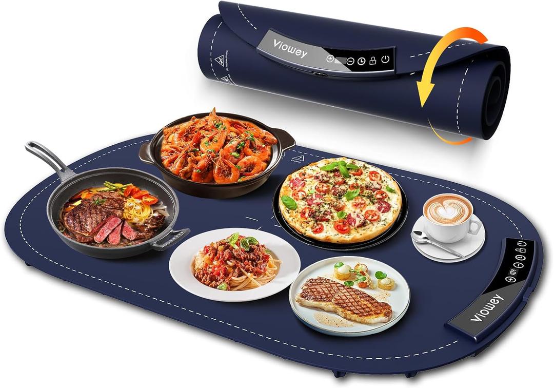 Warming Mat for FoodFood Warming Mat, Electric Warming Tray with 7 Temperatures Setings and 4 Hours TimerHeating Fastly in 10sPortable Food Warmers for Buffets PartyFamily Gatherings (Blue)