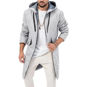 ZIWOCH Mens Trench Coat Wool Blend Hoodie Long Jacket Full Zip Winter Classic Business Overcoat (Gray)