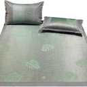 Square Cooling Bedding Mat,Ice Silk Rattan Matting, Jacquard Foldable Mixed Materials of Ice Silk & Rattan, (Green, Queen)
