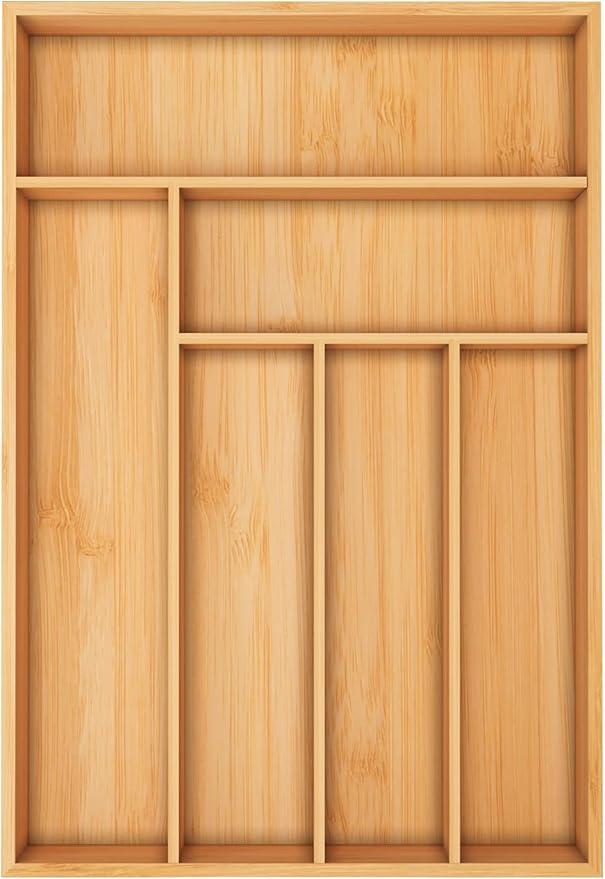 Utopia Kitchen Silverware Organizer, Bamboo Utensil Drawer Organizer for Cutlery, Utensils & Flatware (6 Compartment, Natural) Pack of 1