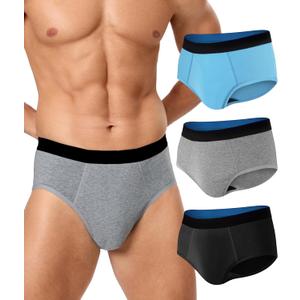 Incontinence Underwear for Men, 150ML Absorbent Washable Protective Leak Proof Reusable, Briefs 3 Pack (Multicolor02, Medium)