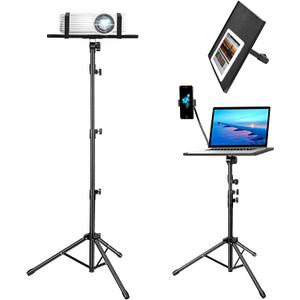 Kereal Laptop Projector Tripod Stand, Universal Portable Floor Holder Mount Stand for DJ Equipment,Office,Stage,Studio,Podium,Adjustable Height 25 to 50 Inch, with Tray and Gooseneck Phone Holder
