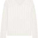 ZAFUL Women's V Neck Cable Knit Sweater 2025 Fall Pullover Long Sleeve Ribbed Loose Top Casual Outfits (Large, White)