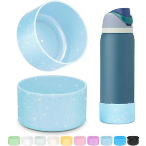 2 x Silicone Boot for Owala Water Bottle 24 oz 32 oz 40 oz, Anti-Slip Protective Sleeve for FreeSip/Twist/Flip Stainless Steel Water Bottles Accessories (Glitter Blue)