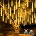 2-Pack Christmas Decorations Lights Outdoor, Total 384LED Meteor Shower Lights with Timer, 30cm 16 Tubes Indoor Outdoor Snow Cascading String Light for Xmas Tree Roof Party Garden Decor (Warm White)
