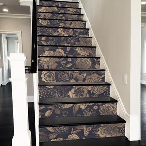 REDAMANCY Vintage Black Bronze Flowers Butterfly Peel and Stick Vinyl Stair Riser Decals Staircase Tile Stickers Decor Modern Marble Decoration Self-Adhesive(14 Pcs) (Stad-038)