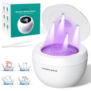 Ultrasonic Retainer Cleaner-45kHz Retainer Cleaner Machine,4 Modes Ultrasonic Cleaner for Dentures, Aligners,Mouth Guards, Braces,Toothbrush,Jewelry-200ML Dental Pod(White)