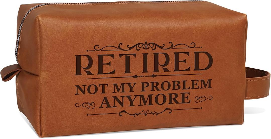 Retirement Gifts for Woman Men - Retirement Gifts for Men 2025 - Happy Retirement Present for Coworker - Cool Teacher Retirement Gift for Women, Water Resistant PU Leather Toiletry Bag