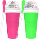 2PCS Slushie Maker Cup, Quick Frozen Magic Cups for Homemade Milk Shake Ice Cream Maker, Double Layer Squeeze Slushy Maker Cup, Birthday Gifts for Kids,Friends,Family (Green+Pink)