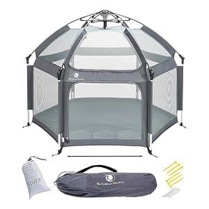 POP 'N GO Premium Indoor and Outdoor Baby Playpen - Portable, Lightweight, Pop Up Pack and Play Toddler Play Yard w/ Canopy and Travel Bag - Dark Grey