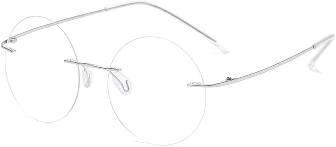 Titanium Rimless Round Reading Glasses Blue Light Blocking Eyeglasses Readers Frameless Eyewear for Men Women (1x Silver)