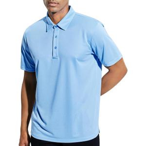 MIER Men's Quick Dry Polo Shirts Polyester Casual Collared Tennis Shirts, Moisture-Wicking, Short Sleeve (XX-Large, Light Blue)