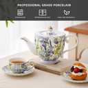 Flower Ceramic Teapot28.7oz Blue Flower Teapot for Tea Party, Women's Gathering, Family Gathering (Blue)