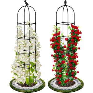 2 Pack Garden Obelisk Trellis for Climbing Plants, 71" Rustproof Metal Tower Plant Support Cages, Rose Trellis for Tomato Potted Flowers Vegetables Vines, Indoor Outdoor Garden Patio