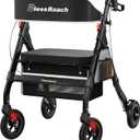 BlessReach Foldable Rollator Walkers with Seat for Seniors, 450 lb Capacity, 8'' Wheels, 18" Big Seat, 6-Position Height, Heavy-Duty Aluminum Rolling Walker (Black)
