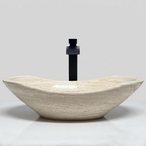 Oval Travertine Vessel Sink Natural Stone Wash Basin, Fully Polished Bathroom Sink, Above Counter Vanity Basin (Includes Matching Soap Tray), Medium