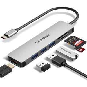 USB C Hub Multiport Adapter - 7 in 1 Portable Space Aluminum Dongle with 4K HDMI Output, 3 USB 3.0 Ports, SD/TF Card Reader Compatible for MacBook Pro, XPS More Type C Devices (Gray)