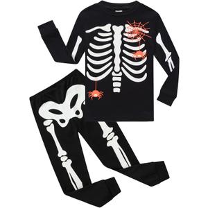Demifill Boys And Girls Halloween Pajamas Sets Christmas Pjs Holiday Sleepwear Children Clothes (4T, Black/Glow Skeleton-11)