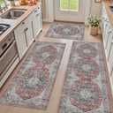 DEXI Kitchen Floor Mats 3 Pieces Non Slip, Washable Runner Rugs Absorbent,Thin Standing Carpet Soft Comfort for Sink Hallway Entryway Laundry Room Boho Decor, Red (24" x 36" + 24" x 60" + 24" x 84")