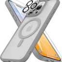 Magnetic Shockproof for iPhone 16 Pro Max Case with Screen Protectors & Camera Cover, [Compatible with MagSafe] [Military-Grade Drop Protection], Translucent Slim Cute Phone Case, Gray