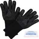 BBQ Gloves, 1472F Heat Resistant Fireproof Mitts, Silicone Non-Slip Washable Oven Kitchen Gloves for Barbecue, Grilling, Cooking, Baking, Camping, Smoker (Black)