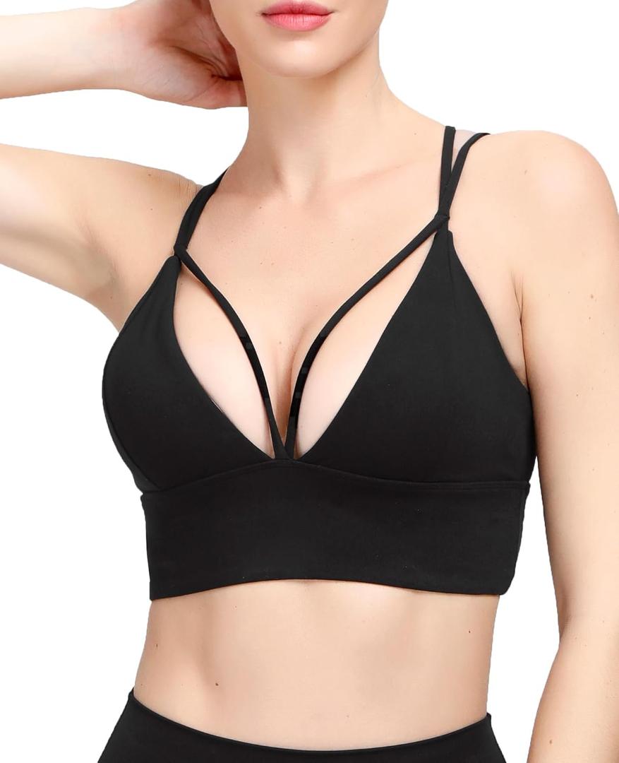 MotoRun Bralettes for Women, Strappy Sports Bra Push up Bralette Sexy Bras Rave Top (Medium, Black-383)