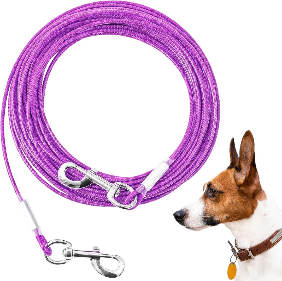 Tie Out Cable for Dogs, 30FT Dog Leads for Yard Chew Proof,Heavy Duty Tie Out Cable for Large Dogs Up to 125lbs,Dog Runner Tether (Purple, 125Ibs 30ft)
