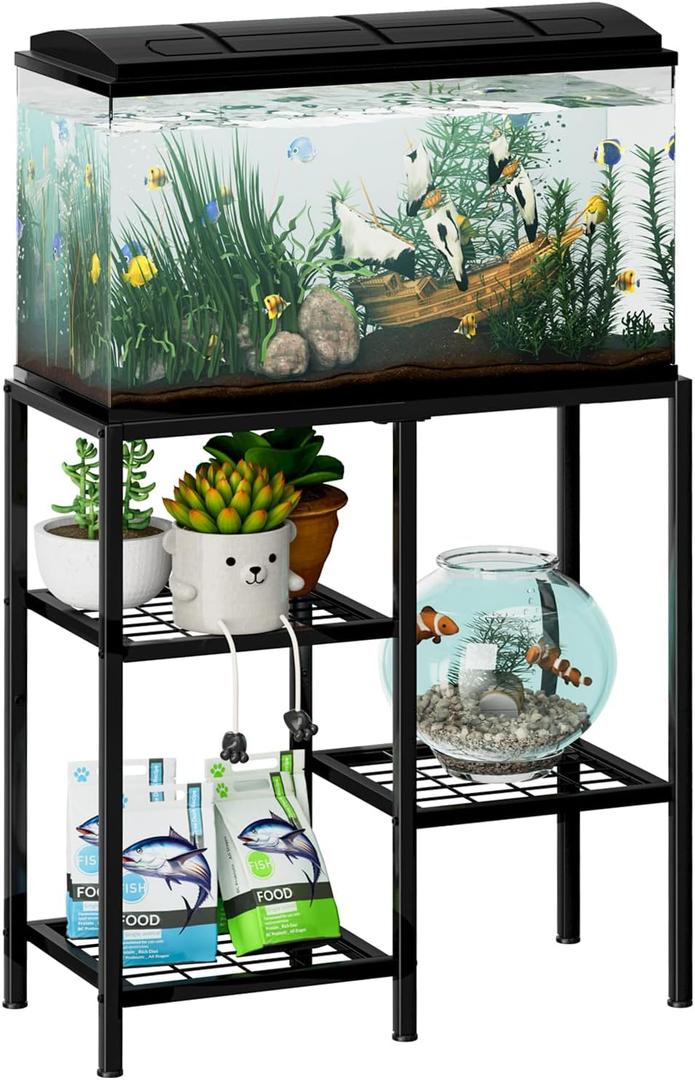 CADUKE Aquarium Stand 20 Gallon, Metal Fish Tank Stand, Aquarium Rack Stand for Fish Tank Accessories , 3 Tier Turtle Reptile Terrarium Stand for Living Room Office (Black)