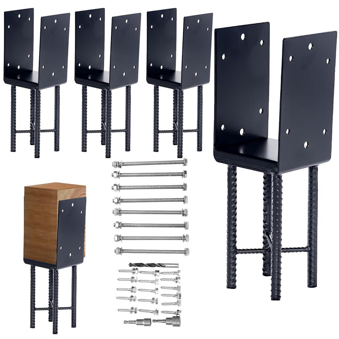 6 * 6" Heavy-Duty, U-Shaped, Moisture-Proof Concrete Wooden Post Brackets, Used for The Concrete anchoring Brackets of Wooden Posts in Deck railings, Garden Fences, pergolas, terraces, etc. (4, 6x6)