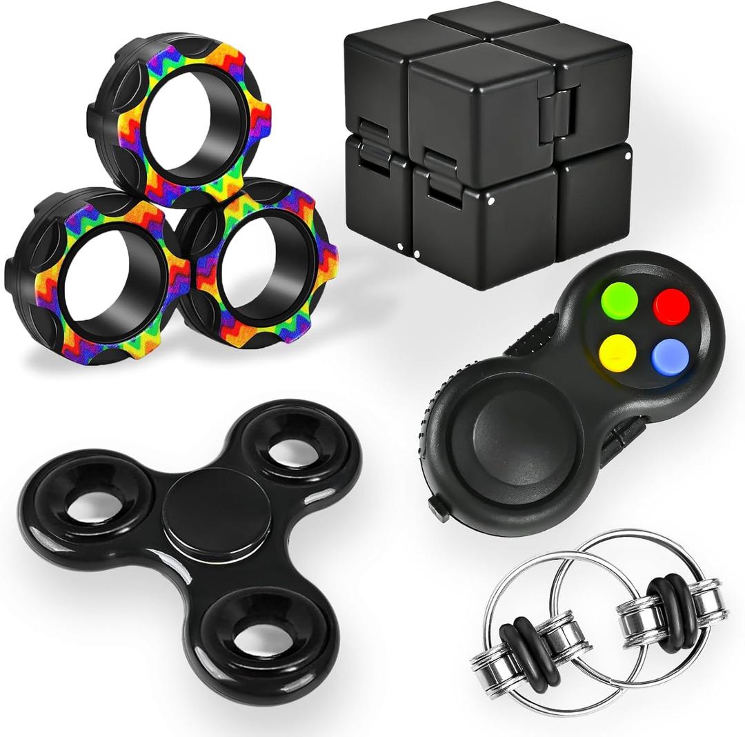 5PC Fidget Toys Adults Set Fidgets for Classroom Must Have Autism Sensory Pack Figette Cube ADHD Special Treasure Prize Tool Stress Relief Desk Cool Gadget for Kid Easter Basket Stuffers for Teen Boys