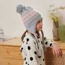 Moon Kitty Girls Knit Hats Winter Fleece Lining Skiing Winter Caps with Warm Ear Flap (3-5T, Gray+pink)