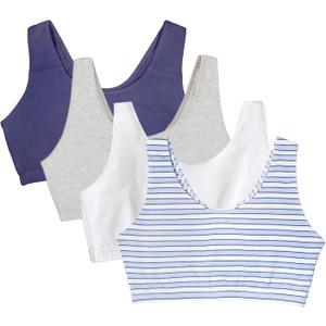 Fruit of The Loom Women's Multi-Pack Tank Top Style Sports Bra (42, Cottage Stripes/Skipper Blue/Grey Heather/White)