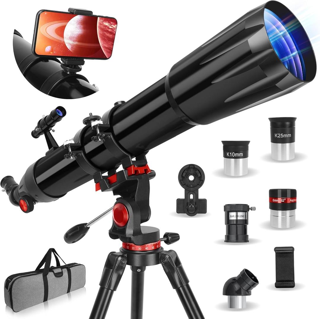Telescope,Telescope for Adults High Powered, 90mm Aperture 900mm Professional Refractor Telescopes for Kids & Beginners, Magnification 450X,for Planet Observation with Stainless Tripod & Phone Adapter (90900-Black)