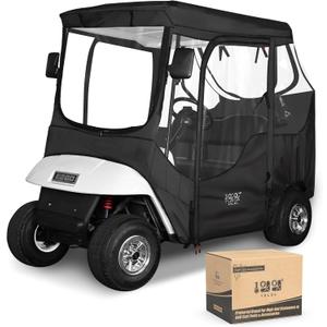 10L0L 2/4 Passenger Golf Cart Driving Enclosure for EZGO TXT/RXV Model, 4-Sided Clear Window 600D Rain Cover All Weather Windproof Waterproof - Black/Beige