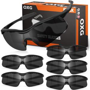 OXG 6 Pack Tinted Safety Glasses for Men Women, Safety Goggles ANSI Z87.1 Protective Eyewear Scratch Resistant Eye Protection (Grey)