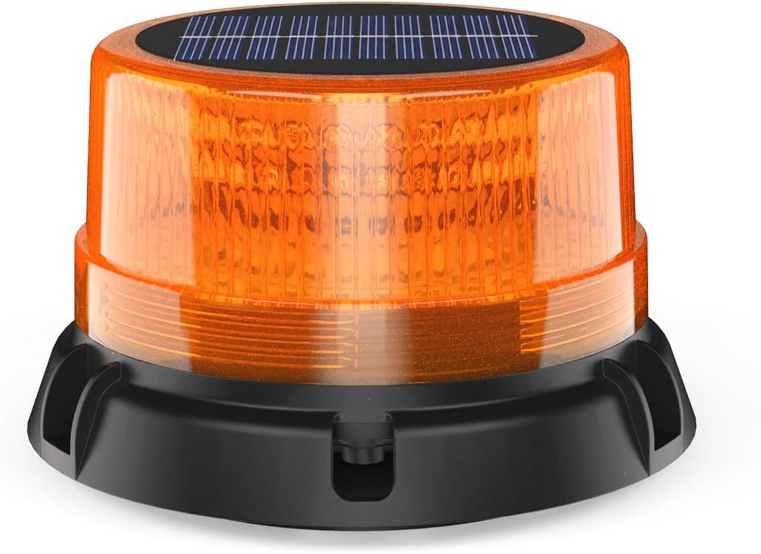 AnTom Solar LED Wireless Strobe Lights, Waterproof Rechargeable Amber Beacon Light with Strong Magnetic Base, Warning Rotating Flashing for Working Vehicle