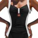 popvil Women One Piece Swimsuit 2026 Tummy Control Bathing Suit Slimming Neon Shapewear Swimwear, Large (Black,White)