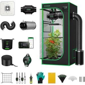 VIVOSUN GIY Smart Grow Tent System 2x2, WiFi-Integrated Grow Tent Kit, with Automate Ventilation and Circulation, Schedule Full Spectrum 100W LED Grow Light, and GrowHub E42A Controller (24"x24"x48")