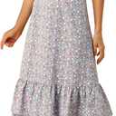Allegra K Women's Printed Skirt 2025 Weekend Trendy Summer Chiffon Ruffle Tiered Flowy Midi Skirts (Medium, Blue Grey-floral)