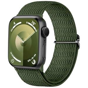 Hamile Sport Band Compatible with Apple Watch Bands 44mm 45mm 42mm 49mm 41mm 40mm 38mm Women Men, Elastic Braided Solo Loop Soft Nylon Straps for iWatch SE Series 9 8 7 6 5 4 3 Ultra 2, Army Green