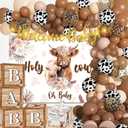 cocomigo 161pcs Brown Cow Baby Shower Decorations, Brown Cow Gender Reveal Decorations Include Backdrop Banner Ballon Box and Diaper Raffle Box, for Cow Themed Birthday Party Baby Shower Supplies