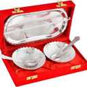 NOBILITY Bowl Spoon Tray Set Silver Plated Dry Fruits Dessert Serving Set Diwali Christmas Eid Wedding Return Gifts Friends Family Home Decorative Housewarming Corporate Gift items