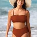 Pink Queen Women's High Waist Bikini Set Removable Strap Bandeau Two Piece Swimsuit Bathing Suit (Orange, L)