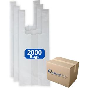 White Unprinted HDPE T-Shirt Bags - 4"x3"x10" - 2000 Bags - 12 microns - White