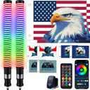 MICTUNING 2Pack COB 2FT Fat Whip Light App Control & RF Remote, with Rocker Switch & 8 Flags, RGB+IC Chasing Music Sync Spiral Antenna Whips for ATV UTV SXS RZR Can-Am X3 Off-Road