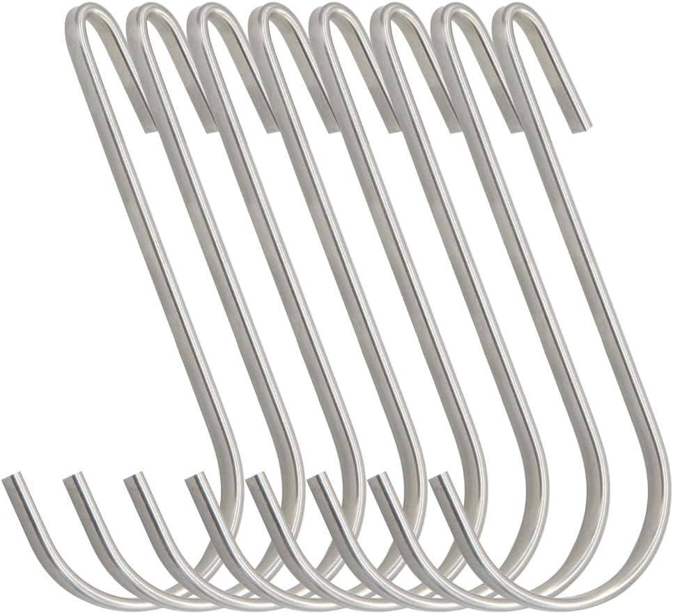 8 pcs, Stainless Steel S Hook Cookware Hooks, Multiple Uses, for Kitchenware, Pots, Utensils, Clothing Bags, Towels, Plants, Tools (8)
